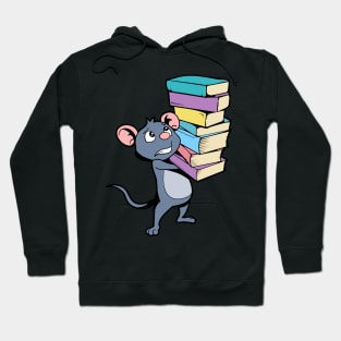 Cartoon mouse with pile of books - bookworm Hoodie